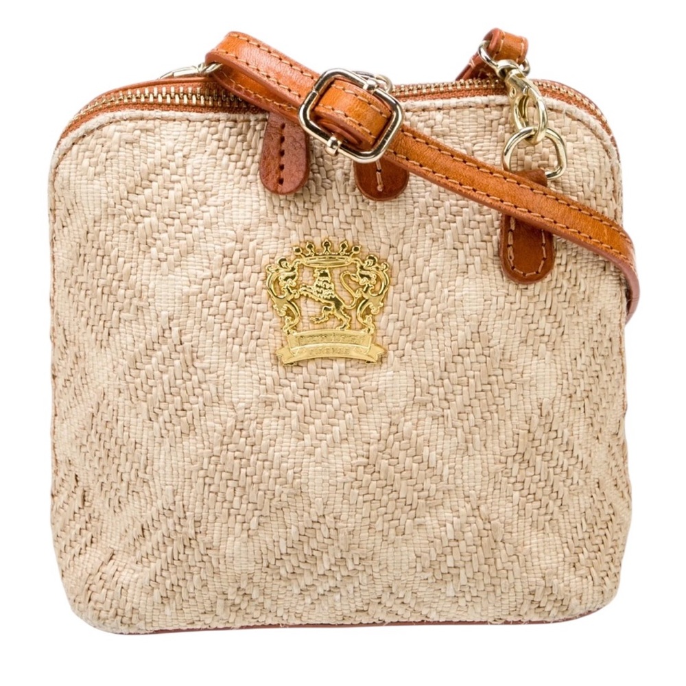 •Pratesi Italian Leather/Rafia Crossbody W|Adjustable Strap Cold Tone Hardware